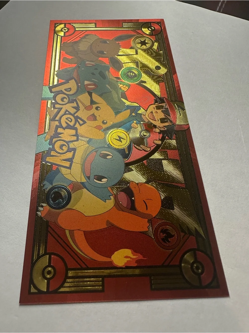 Pokémon Gold Foil Collectible Banknote Pikachu Charizard Eevee Ash 1996